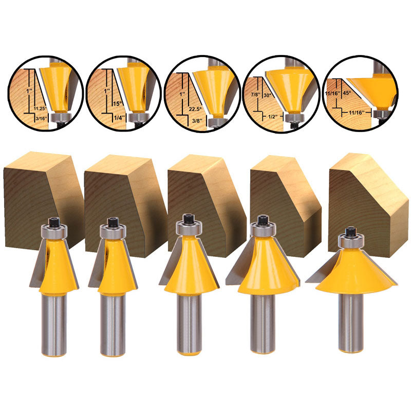 5 Bit Chamfer Router Bit Set 1/2