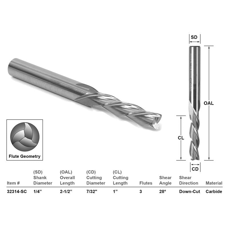Down Cut 3 Flute 7/32