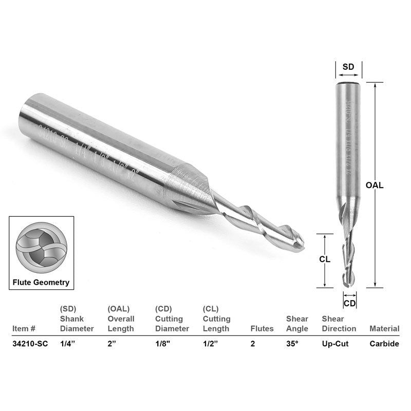 Ball Nose Solid Carbide CNC Router Bit 1/8