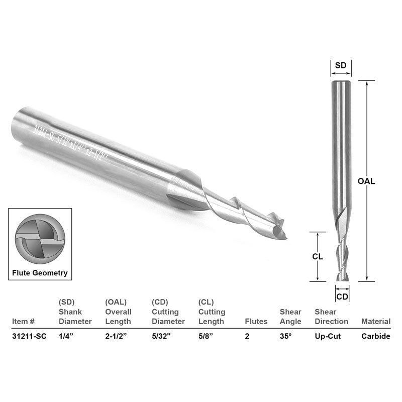Up Cut CNC Router Bit Solid Carbide 5/32