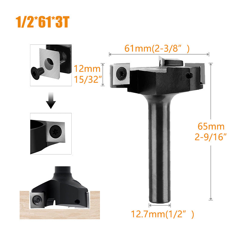 3-Wing Spoilboard Surfacing Router Bit with Replaceable Carbide Inserts, 1/2