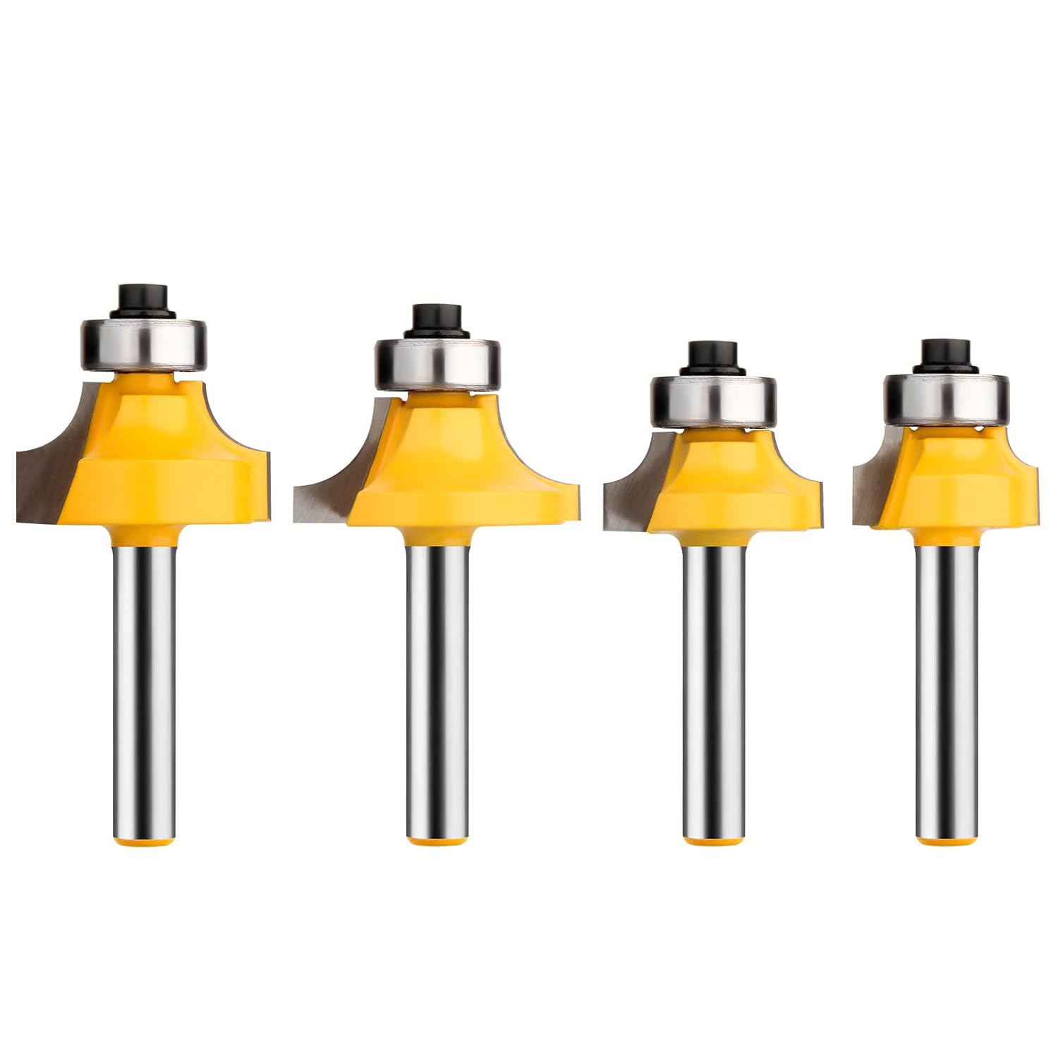 4 Pcs Roundover Router Bit Set with Bearing Guide, 1/4 Inch Shank, Radius 1/8