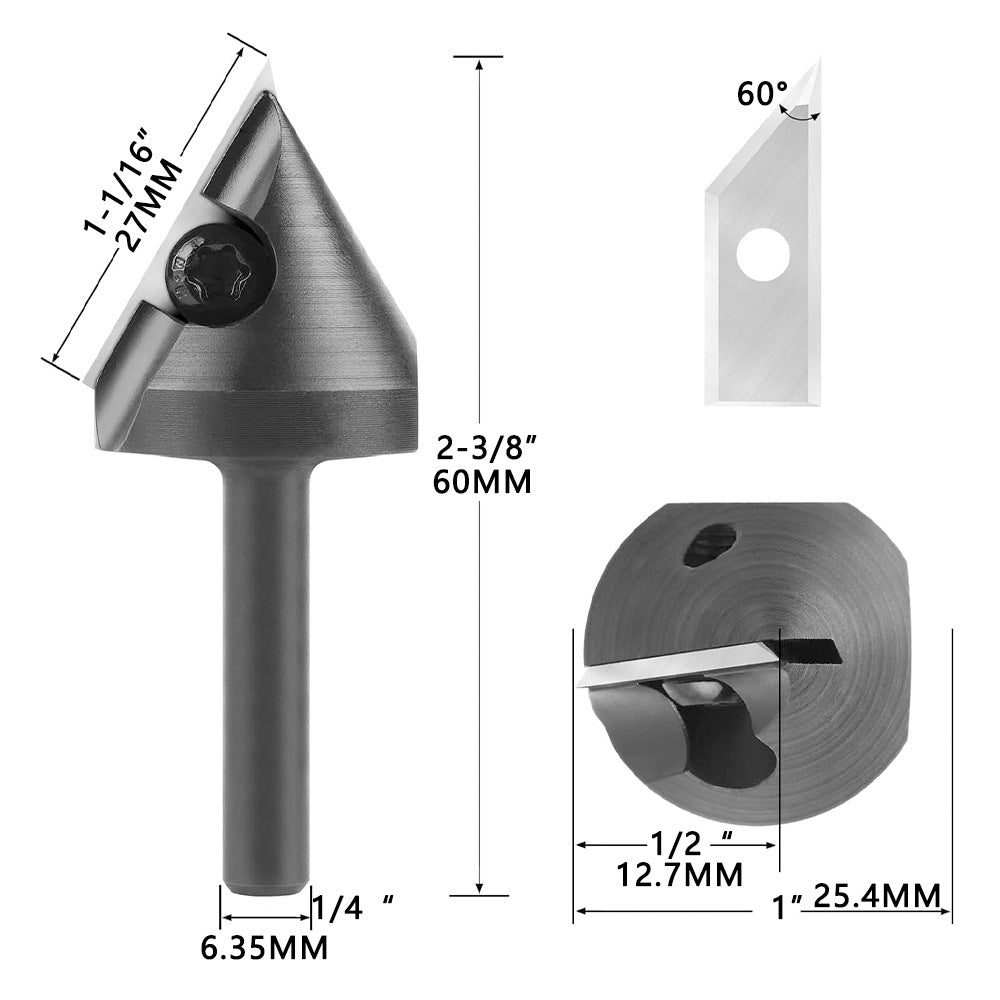 V Groove Router Bits Set for Woodworking – 60° & 90° Carbide Insert, 1/4