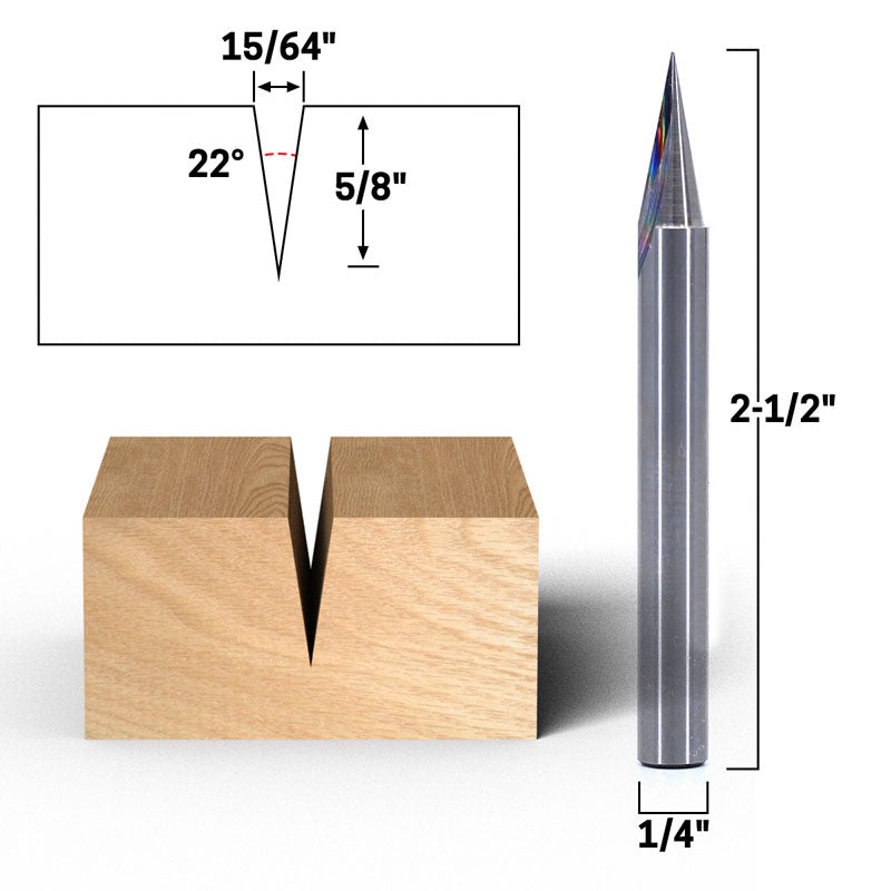 2° Zero Point V Groove Engraving Solid Carbide 1/4
