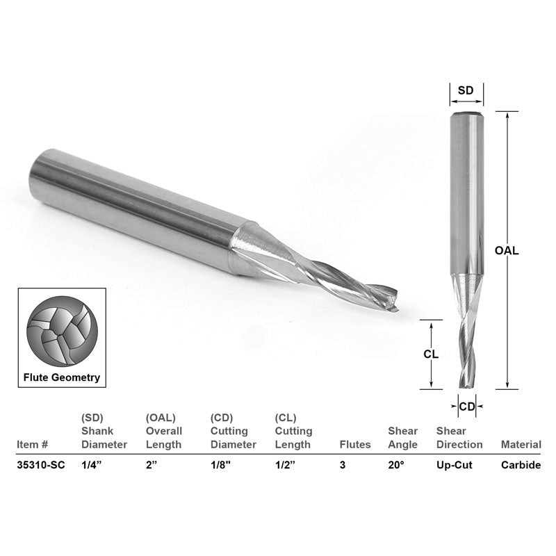 Low Helix Up Cut CNC Router Bit 1/8
