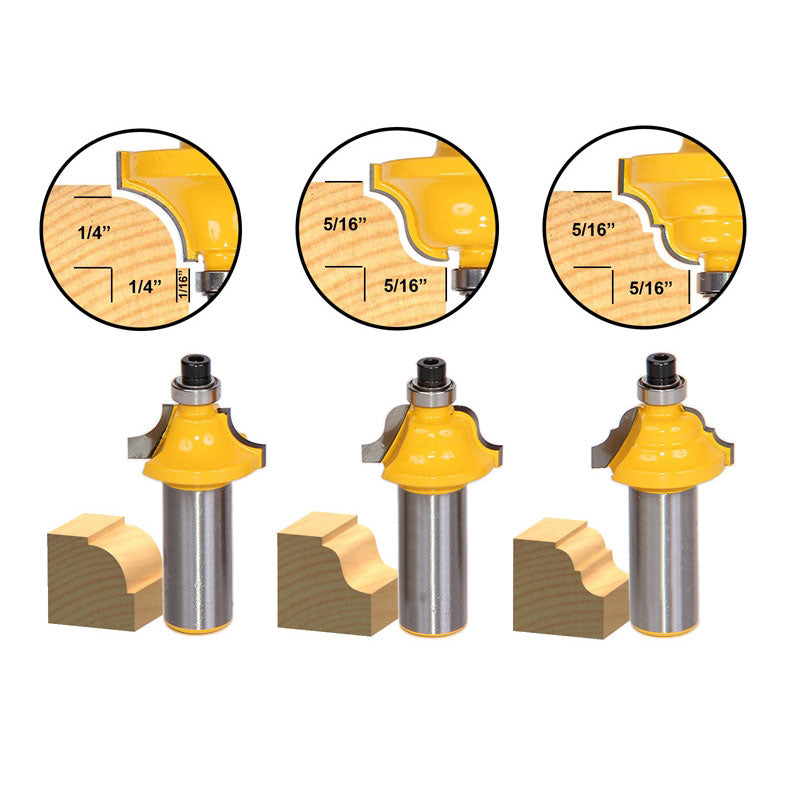 3 Bit Edging Molding Router Bit Set Small Designer 1/2