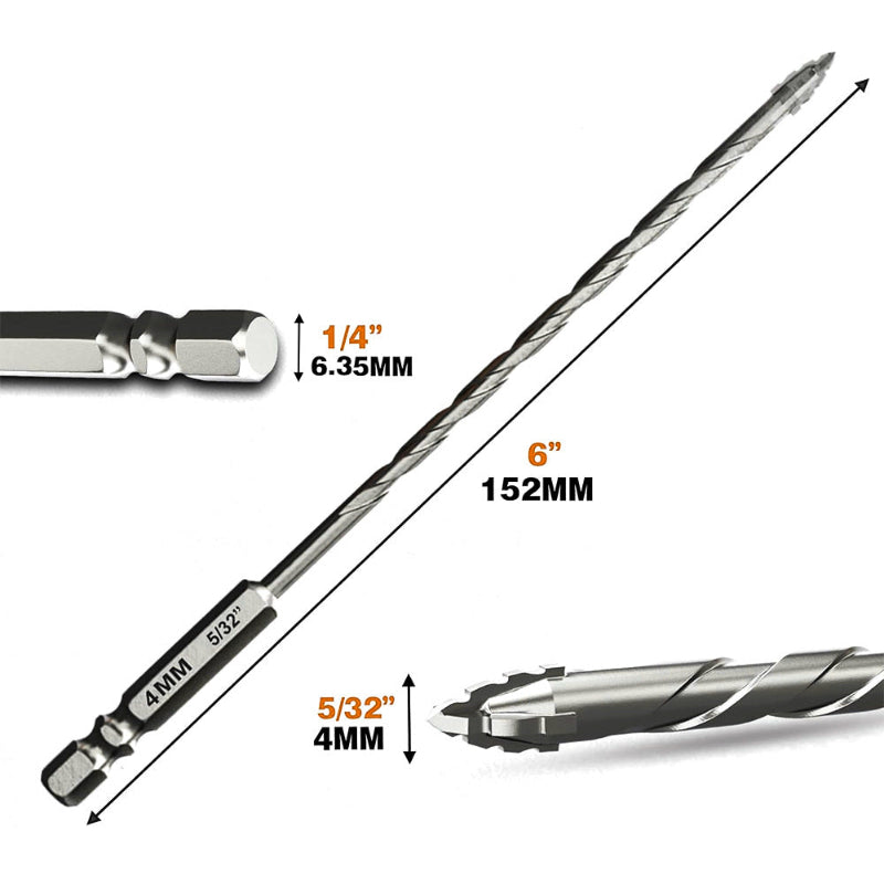 Upgraded 6 Inch (152mm) Masonry Drill Bit Collection Tungsten Carbide Serrated Bits for Concrete Tile Brick and More