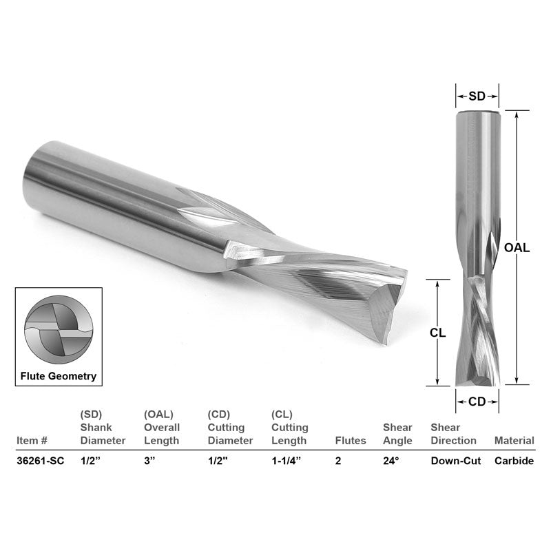 Low Helix Down Cut CNC Router Bit 1/2