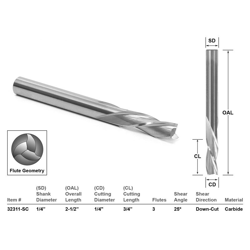 Down Cut Solid Carbide1/4