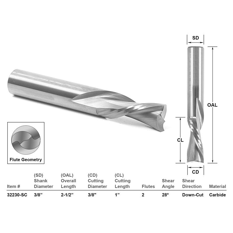 Down Cut CNC Router Bit Solid Carbide End Mill 3/8