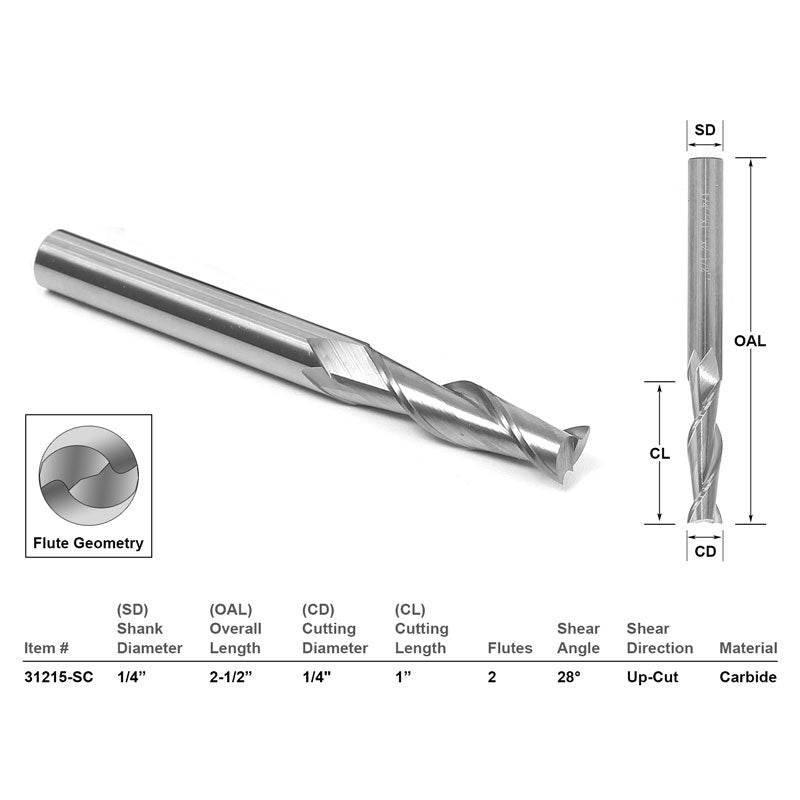 Up Cut Solid Carbide 1/4