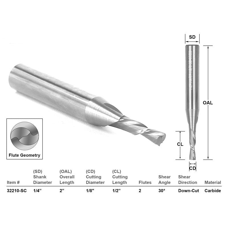 CNC Router Bit Down Cut Solid Carbide 1/8