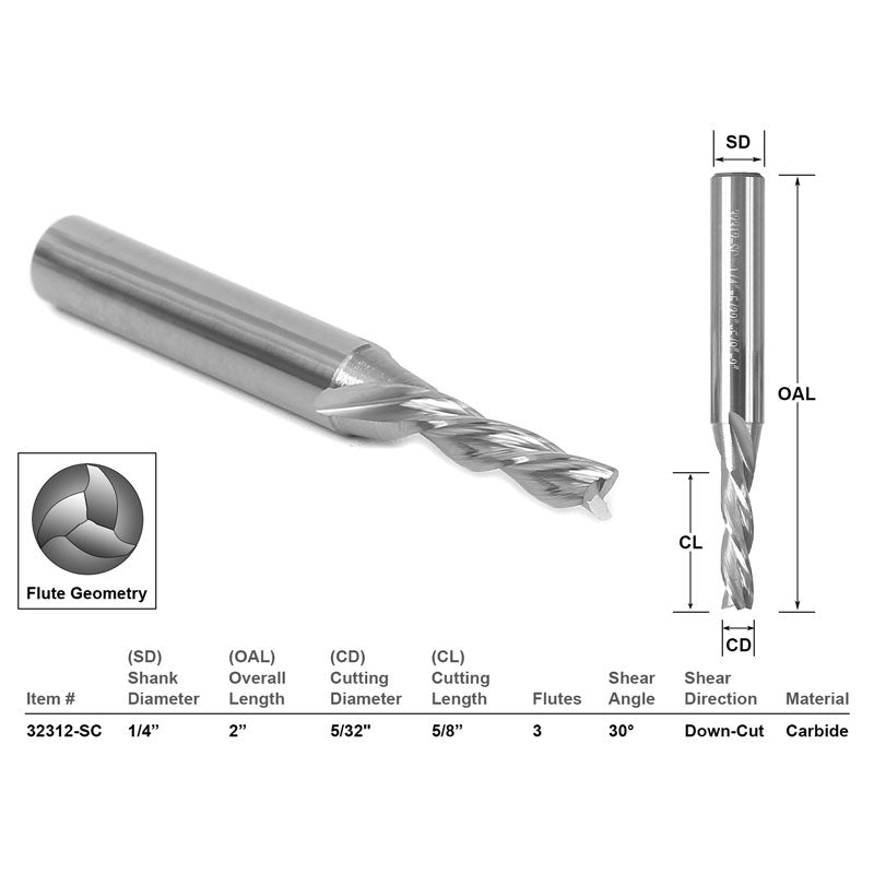 Down Cut 3 Flute 5/32