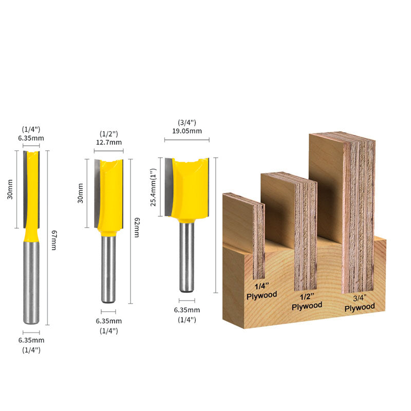3 Bit Undersized Dado Router Bit Set For 3/4