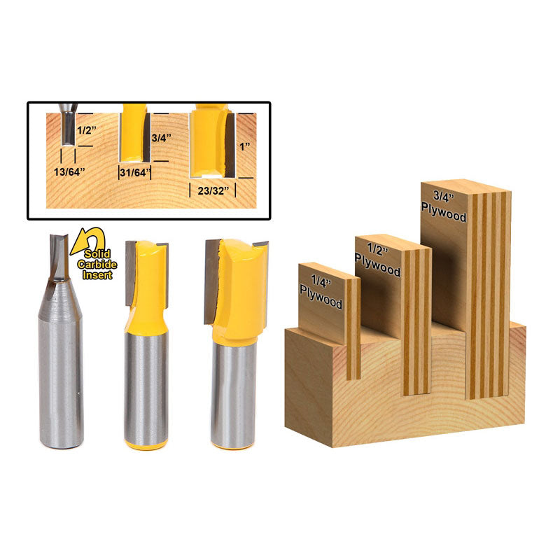 3 Bit Undersized Dado Router Bit Set For 3/4