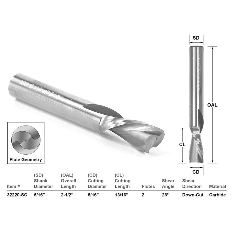 Down Cut Solid Carbide End Mill CNC Router Bit 5/16