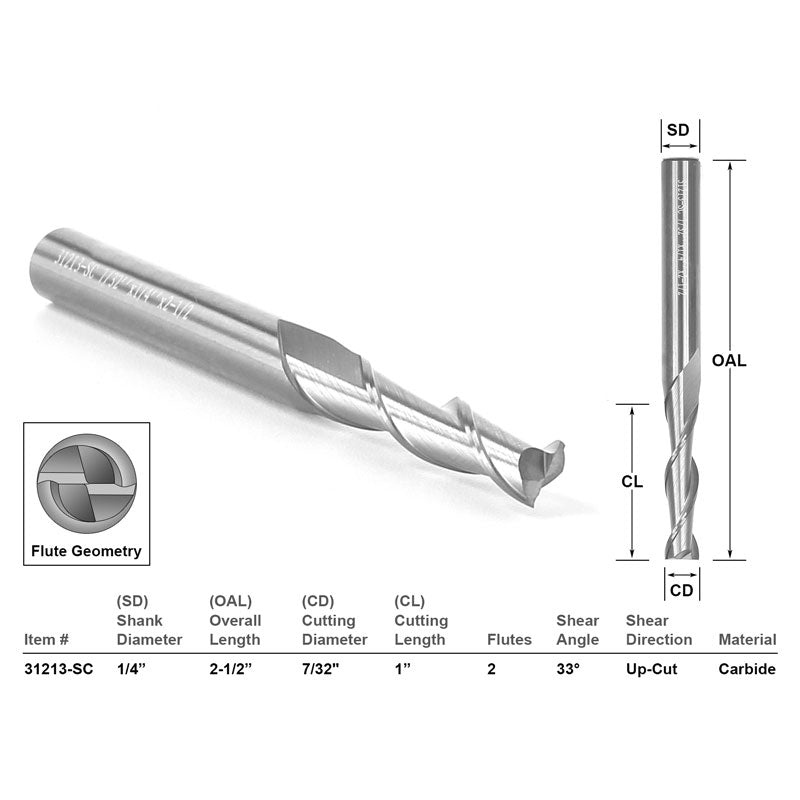 Up Cut Solid Carbide 7/32