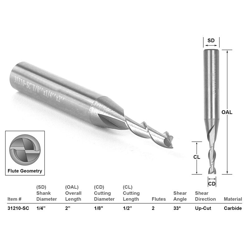Up Cut Solid Carbide 1/8