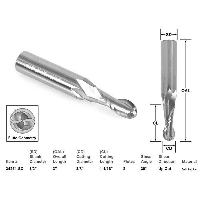 Ball Nose Solid Carbide 3/8