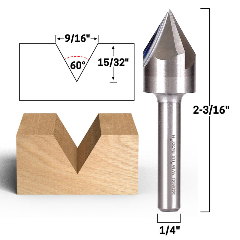 60 Degree V Groove Solid Carbide 1/4