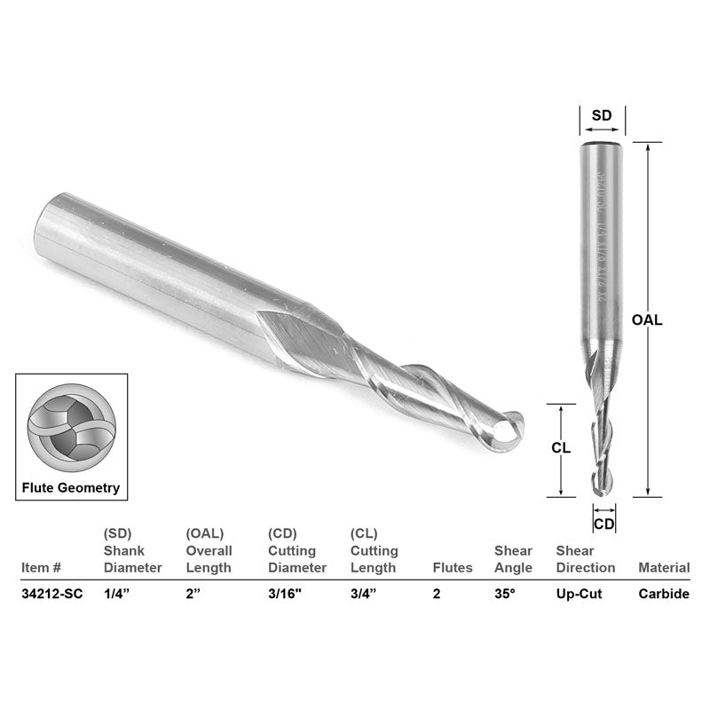 Ball Nose Solid Carbide 3/16