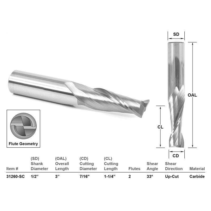 Up Cut Solid Carbide 7/16